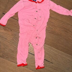Kickee Pink Baby Onesie with Red Trim